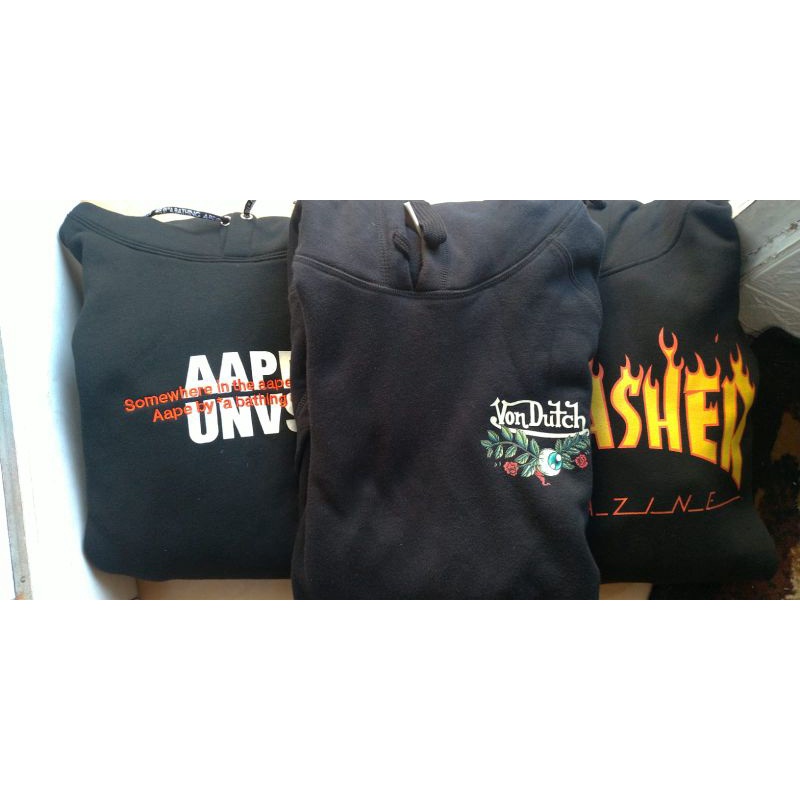 3 PCS ORIGINAL HOODIE BAPE , VON DUTCH , THRASHER