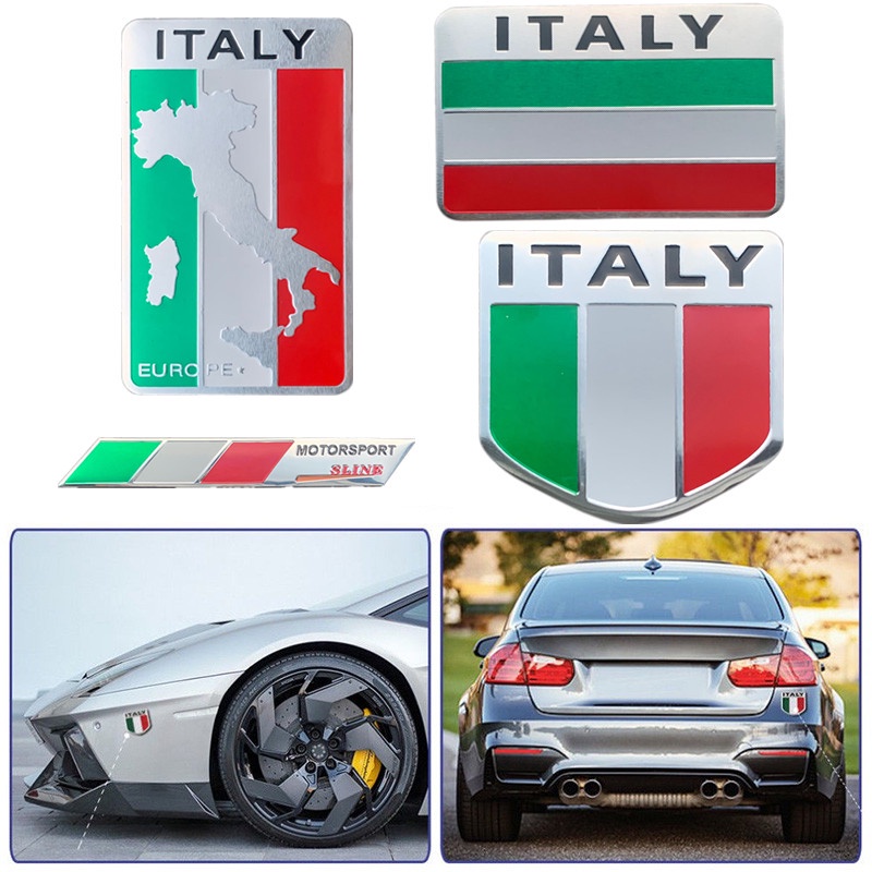 2pcs Stiker Emblem 3D Motif Bendera Nasional Italia Bahan Aluminum Untuk Mobilmotor Ford Alfa