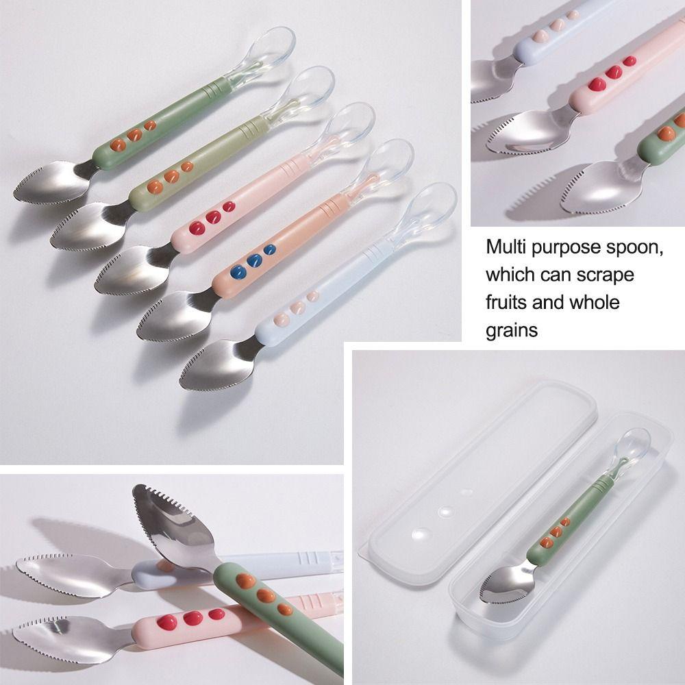 Preva Sendok Makan Bayi Makan Balita Alat Makan Dengan Kotak Penyimpanan Peralatan Makan Bayi Scraping Spoon