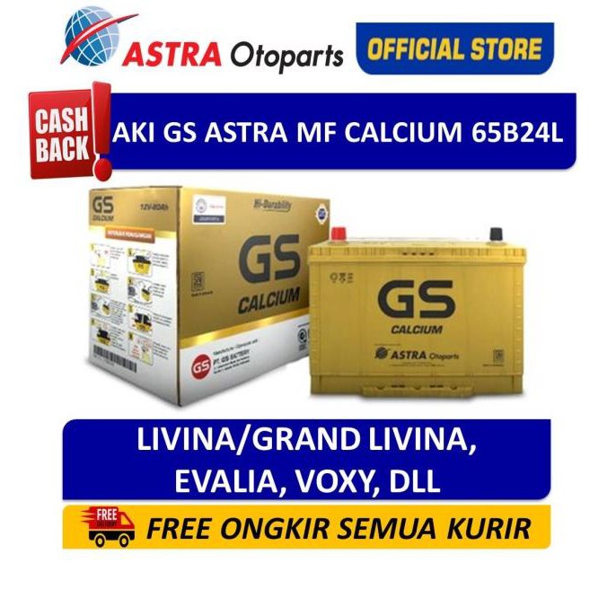 Aki GS ASTRA Calcium 65B24L Mobil Livina, Grand Livina, Evalia, dll