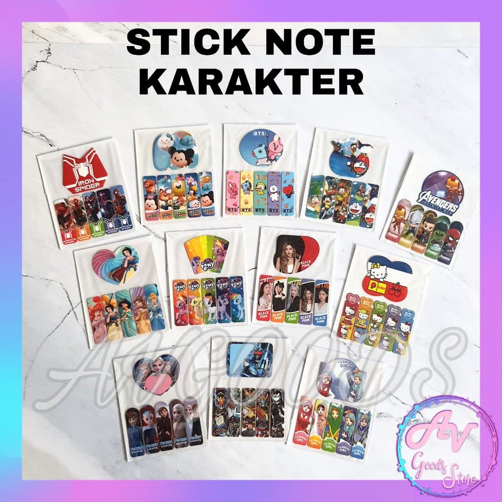 

stick notes hologram isi 60pcs / pembatas buku plastik / STICKY NOTES KARAKTER NEW