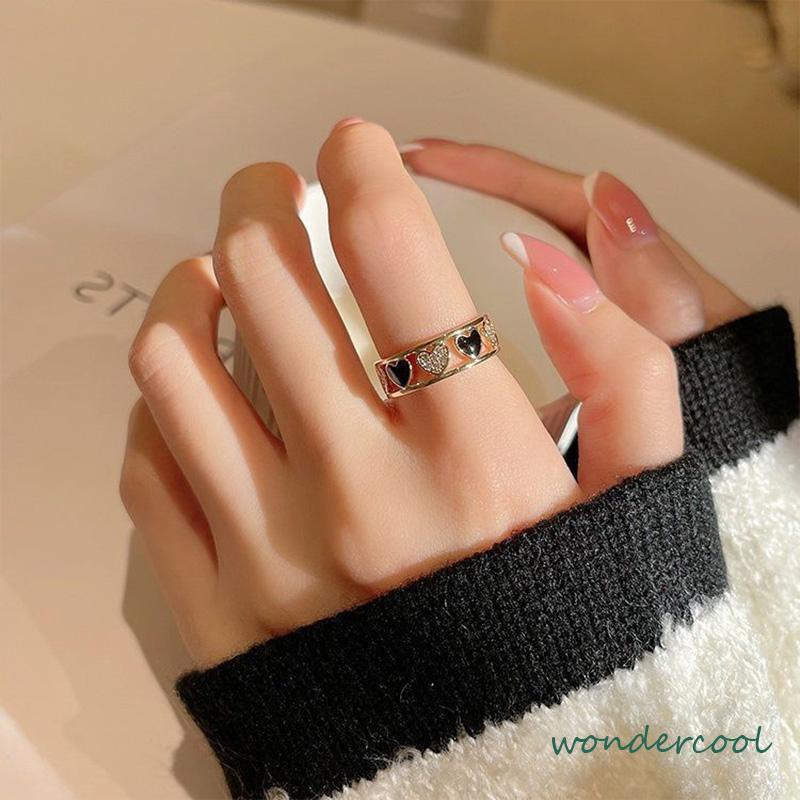 Cincin Ringan Mewah Hollow Keluar Berlian Imitasi Cinta Chic Advanced Adjustable Cincin Wanita-Won