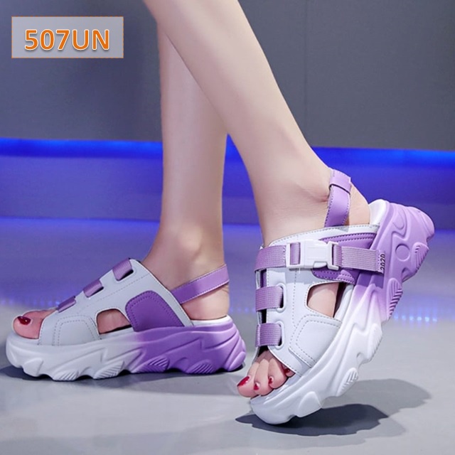 Sandal Gunung Tali Dual Tone Fahion Kasual Korea Sol Tebal 5 Cm Oren Tosca Ungu (507)