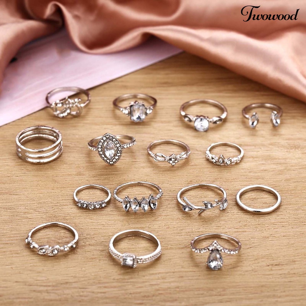 15pcs / Set Cincin Berlian Imitasi Bahan Alloy Untuk Harian