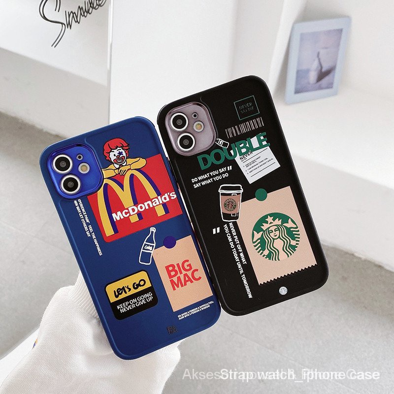 Mcdonald s/Starbuck s iPhone case side 3D bahan TPU cocok untuk Iphone 12 Pro Max7 8 Plus Se2 Xr X Xs 11 Promax + 14 Pro Max 14 Plus