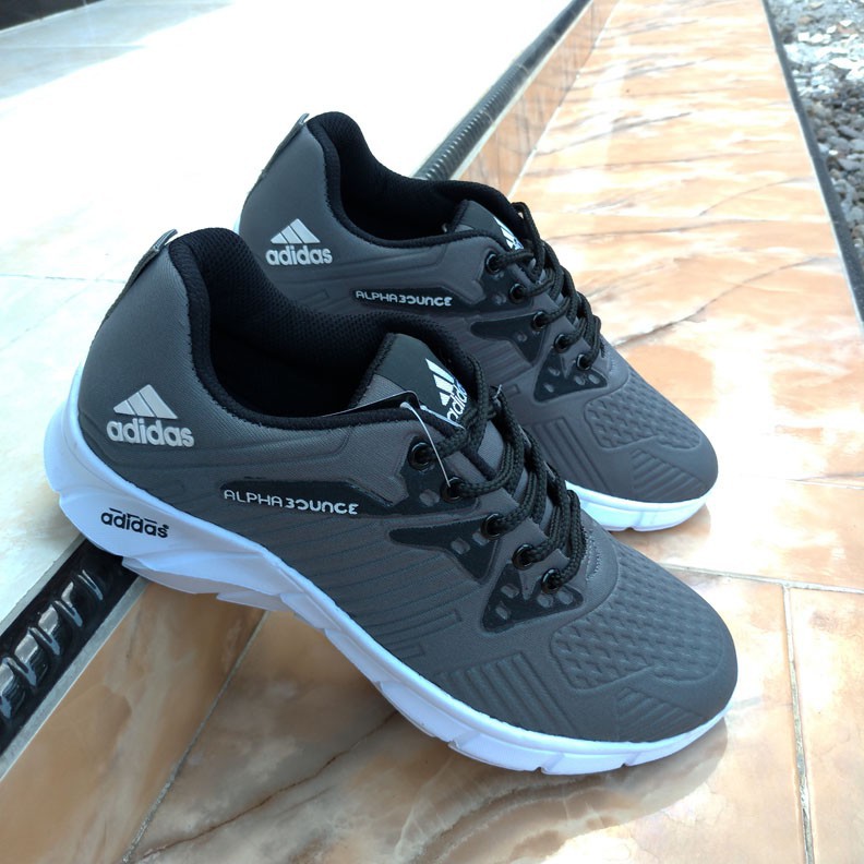 SSR - Sepatu Pria Adidas Alphabounce Abu Sneakers Bertali Olahraga Jogging Sport Running Keren