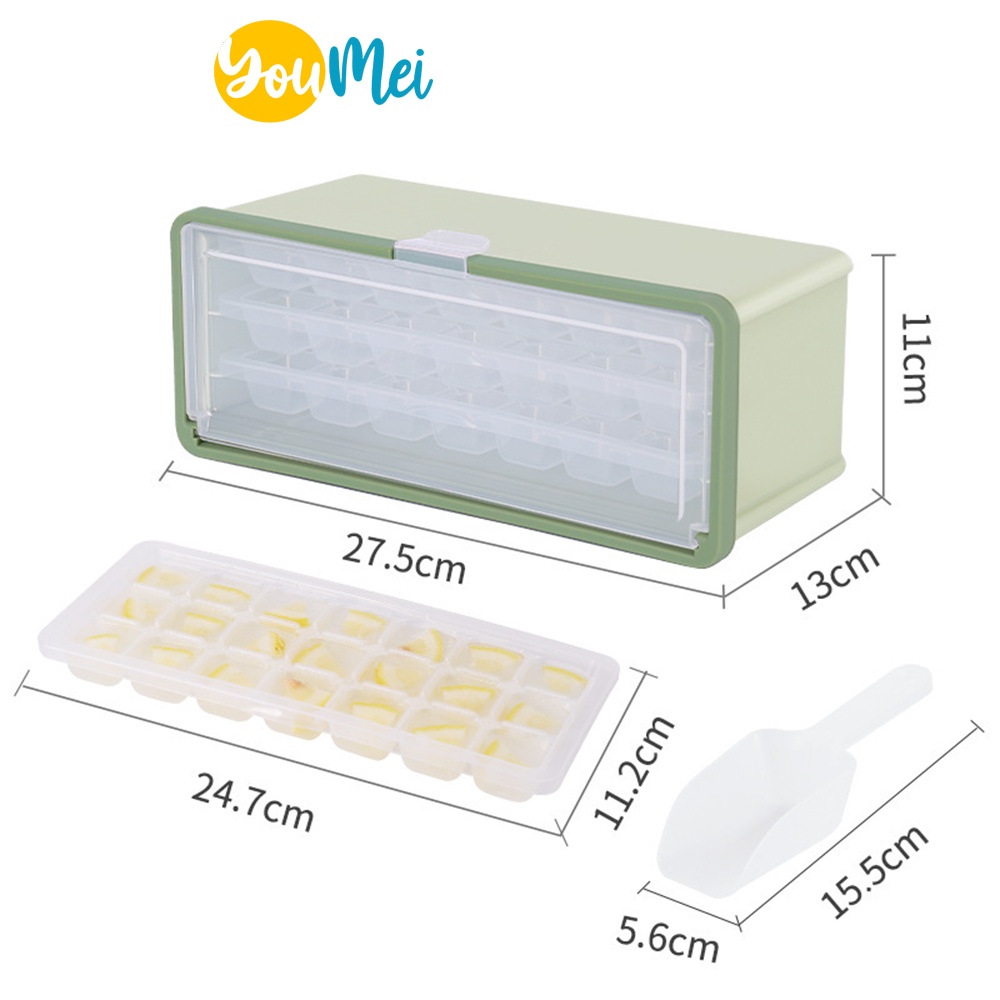 Plusone Cetakan Es Kecil 3 Tingkat / Susun - Silicone Inggris Silicone Indo Ice Cube  Tray Portable Travel dengan tutup -1235