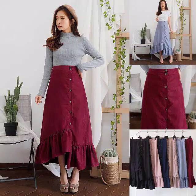 ROK ZARA KANCING REMPEL // ROK RUFFLES SKIRT MURAH // ROK SUEDE BUTTON SKIRT