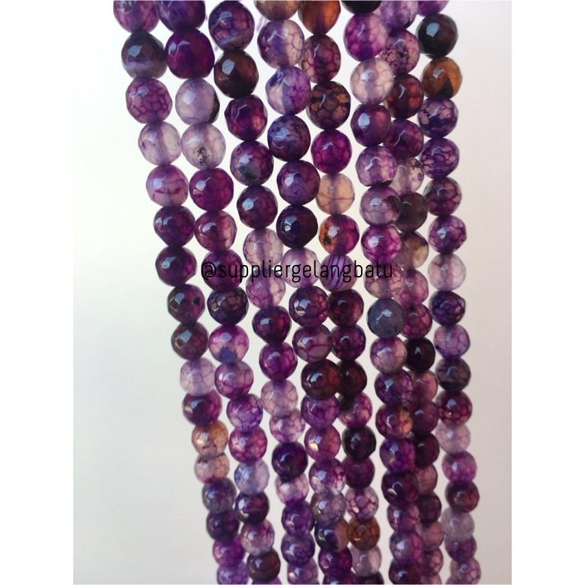 batu CUTTING kecubung serat FACETED 8mm akik kalimantan amethys ungu aksesoris fashion gelang kalung