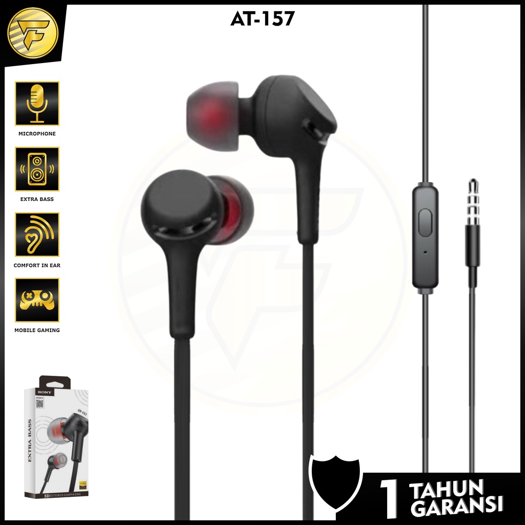 Earphone SONY T157 stereo bass music telfon headset mic