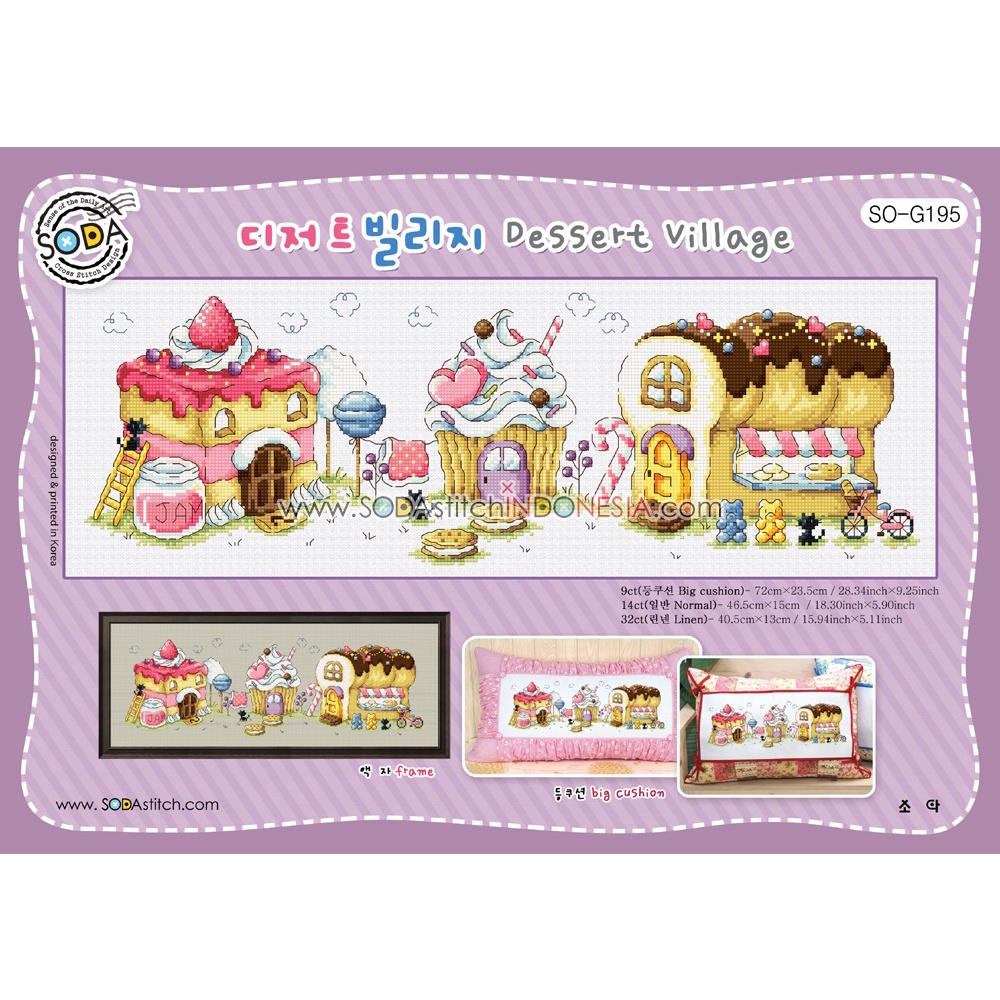 Paket DIY Craft Sulam Kristik Strimin Original Asli Sodastitch Soda Stitch SO-G195 Dessert Village