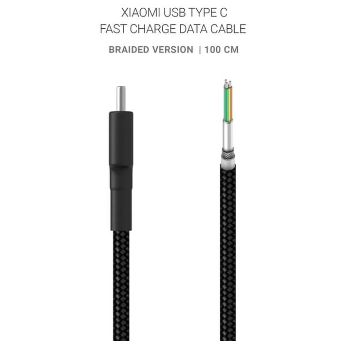 USB Type C Braided Cable 100cm Kabel Data support Turbo 27W