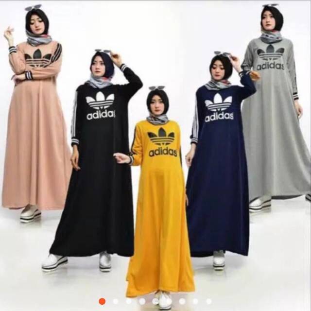 Gamis maxy dress sporty adidas muslim jumbo bigsize list hitam putih