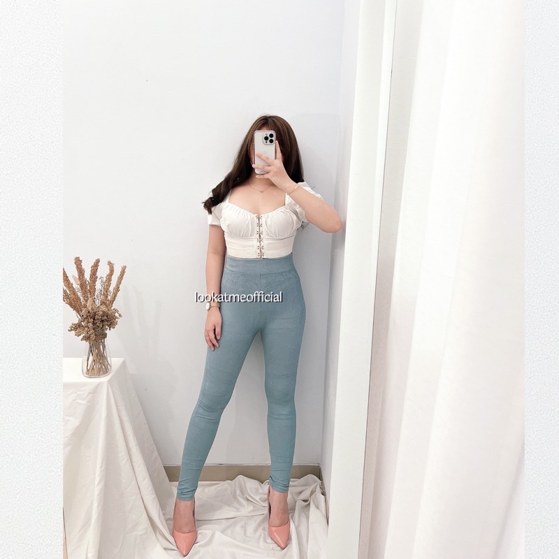 Lookatmeofficial • {20+ WARNA} Legging HW Basic Polos Premium Import Tebal Fit to S-XXL Jumbo-Skyblue