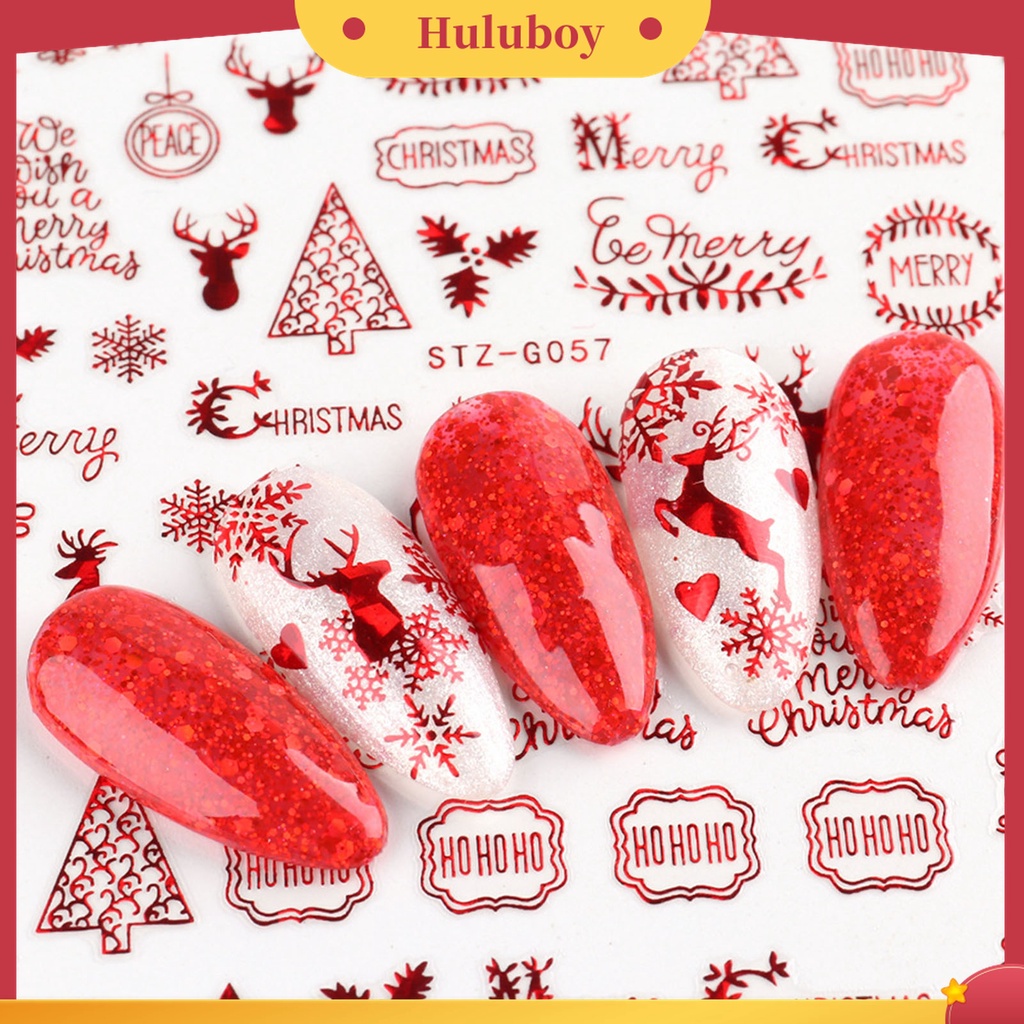 Huluboy Huluboy♡ Stiker Kuku Motif Rusa / Snowflake / Snowman Untuk Dekorasi Nail Art / Manicure DIY