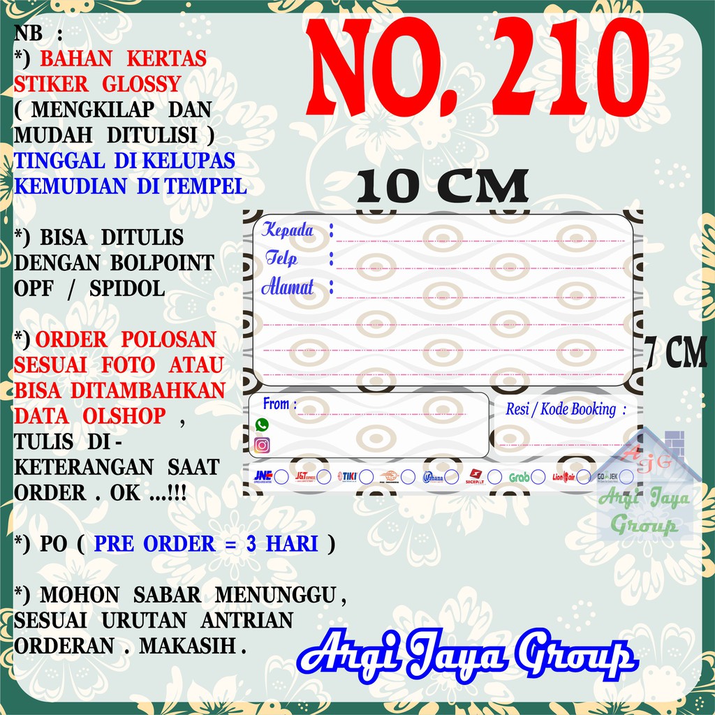

Stiker Pengiriman - Sticker Alamat Olshop Murah Nomer 210 - 10x7 cm - Glossy