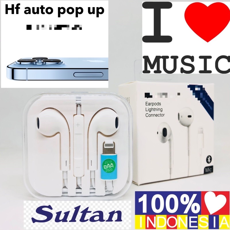 HANDSFREE SULTAN FOR IP13 AUTOPOP UP EARPHONE HIGH QUALITY PACKING MIKA PROMO SEN