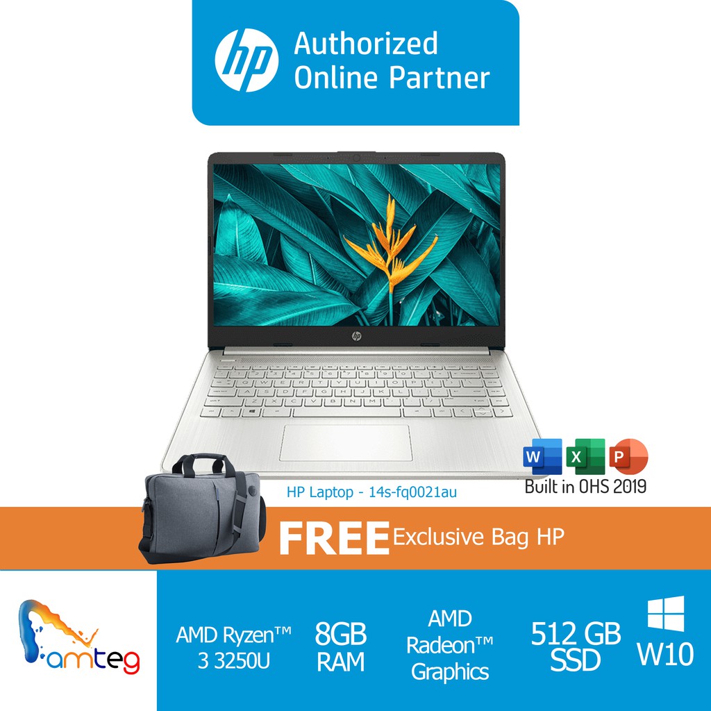 HP Laptop 14S FQ0021AU AMD Ryzen 3 / 8 GB / 512 GB SSD Win10  [21U62PA]