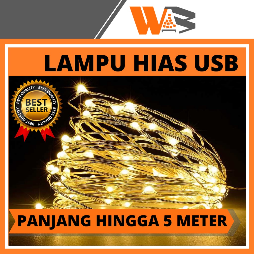 COD Lampu Hias Dekorasi USB Powered 50 LED 5 Meter Lampu LED Kawat Warm White Lampu Hias LED Baterai Lampu Tumblr lampu kawat