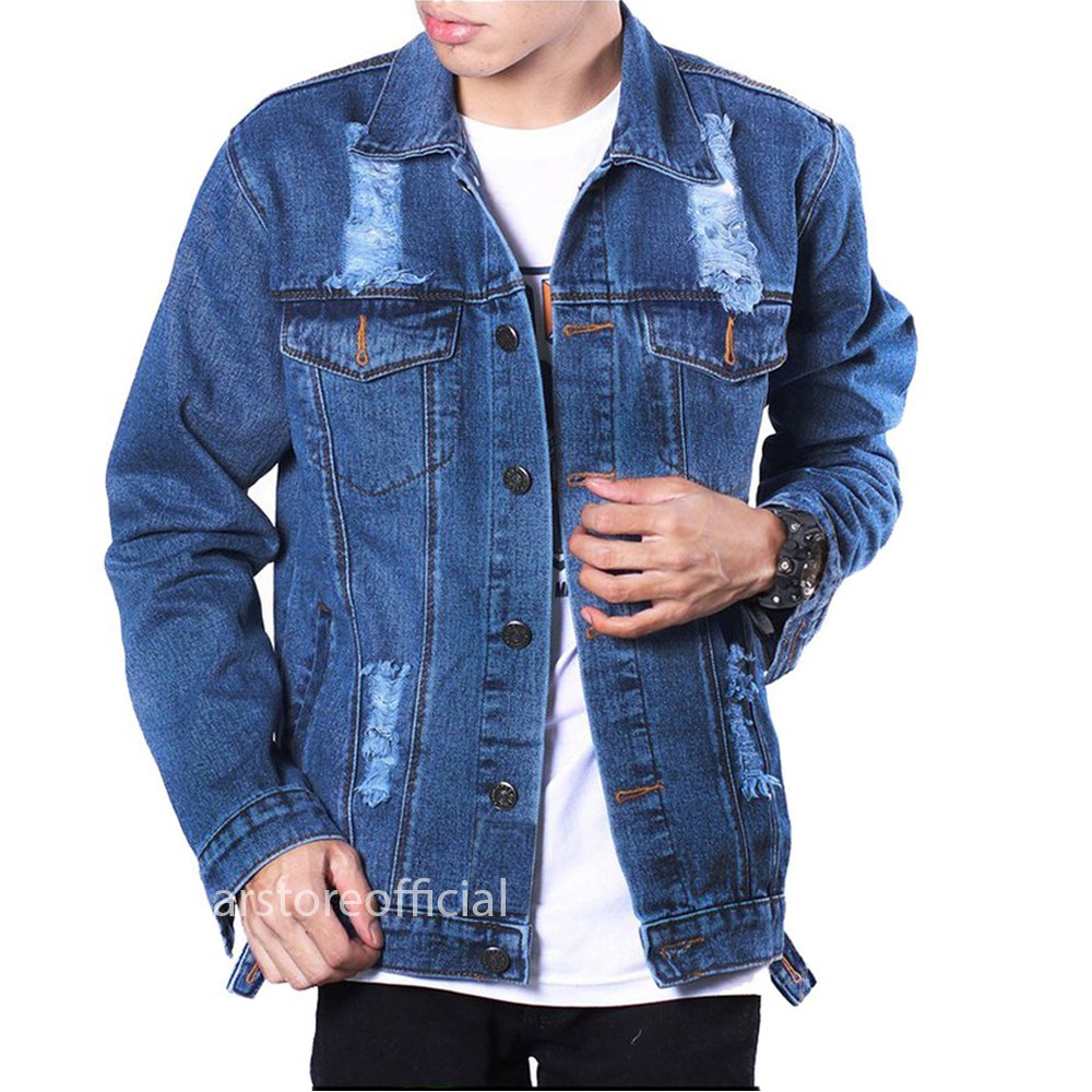 [COD] JAKET JEANS COWOK / JAKET JEANS SOBEK PRIA / JAKET RIPPED / JEANS PEKAT BAGUS TEBAL MANTAP