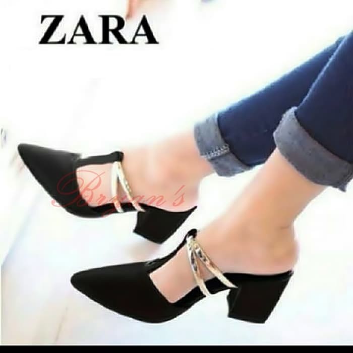 Sandal hak kotak pantofel wanita hitam casual pesta kantor lucu murah gaul