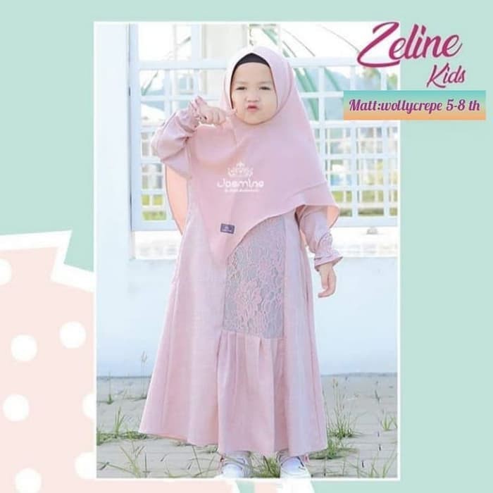 ZELINE SYARI KIDS 5-8 THN Wollycrepe Brukat Mix Full Brukat (Dapat Gamis+Kerudung) Baju Muslim Anak