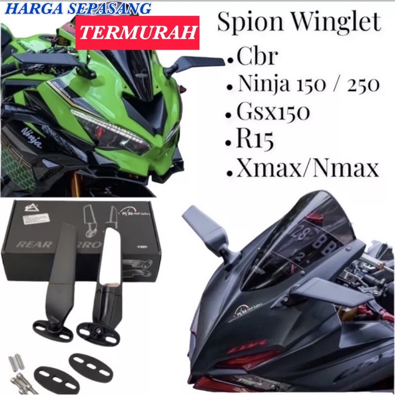 TERMURAH Spion Winglet FULL CNCN Stealth Rear Mirror Spion Motor Stealht Winglet Universal Ninja Zx25R Zx10R Zx636 Z10R R6 Ninja 250 Fi Karbu Nmax Pcx Cbr 250r R15 R25 NMAX PCX LEXI TMAX XMAX DLL