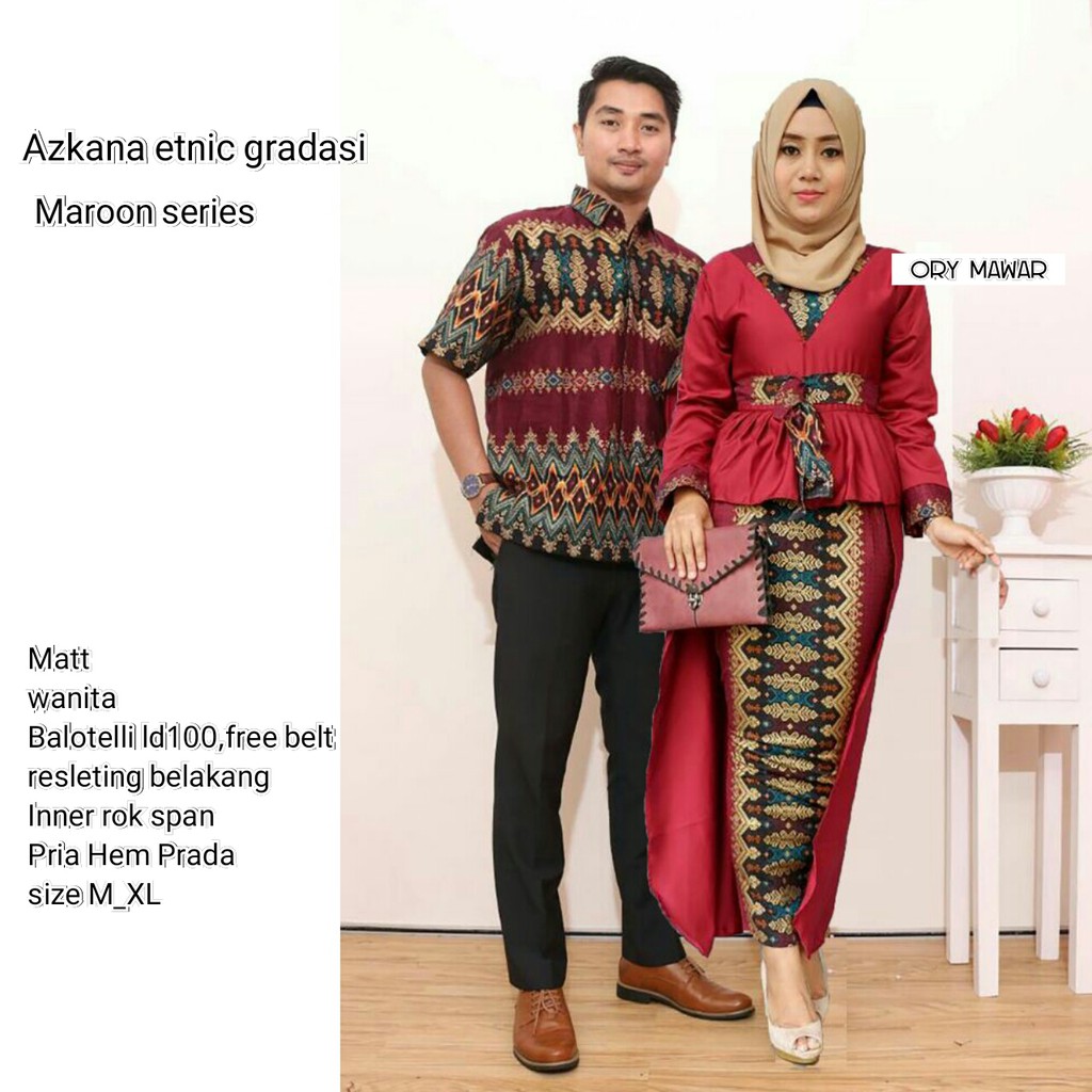 Sarimbit Batik Anggun Couple Askana Azkana Etnic #5 - Warna Merah, Tosca,Maroon,Biru,Kuning - M L XL