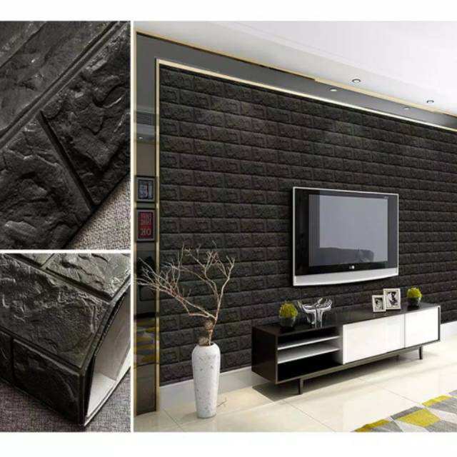 Wallpaper Dinding Foam Bata Hitam 3D 70x77 cm Waterproof