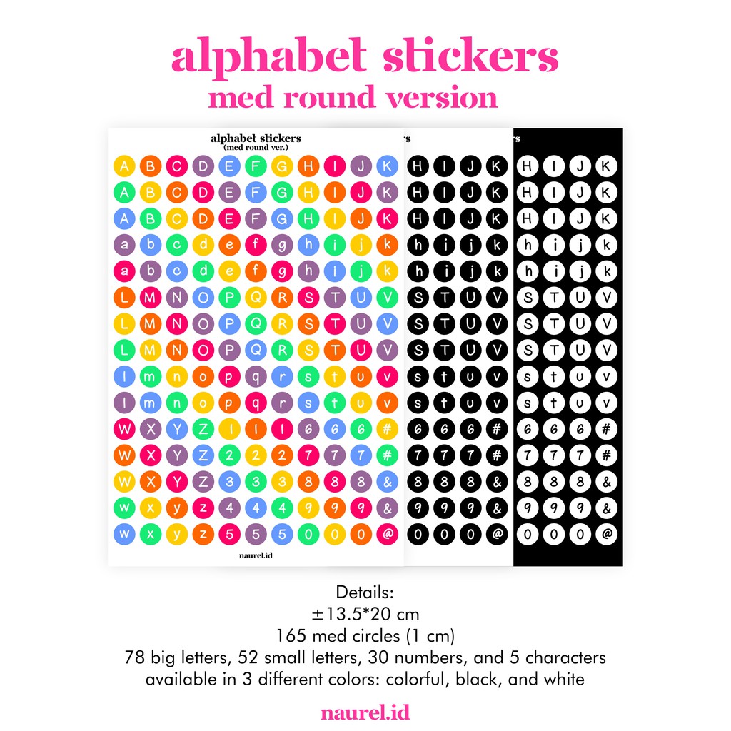 

[Naurel.id] Alphabet Sticker Bujo (med round 165 circles) Stiker Huruf Planner