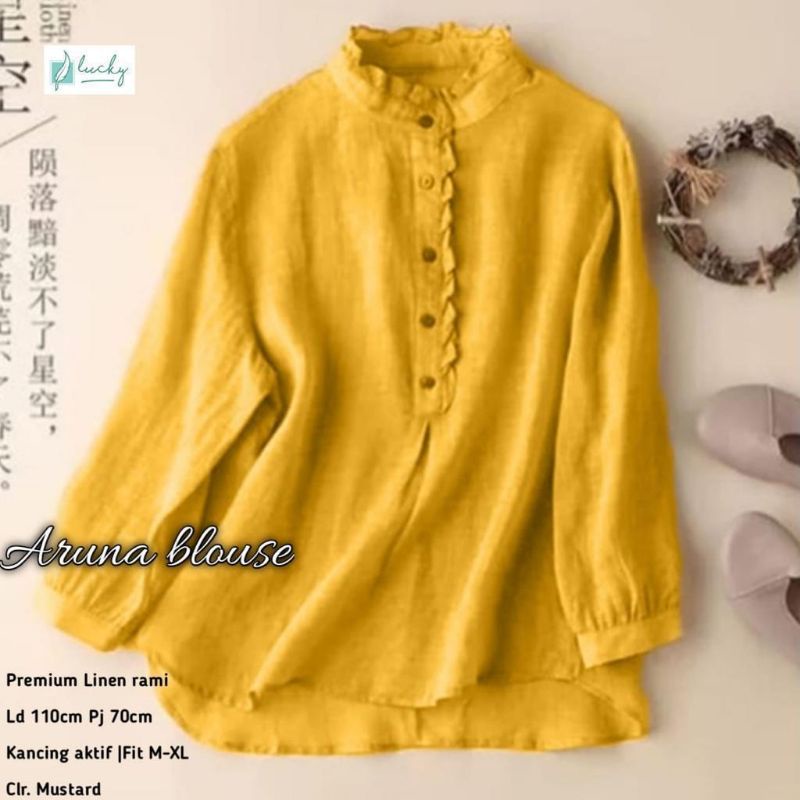 Aruna Blouse/Blus/Atasan/Kemeja/Top Polos Wanita Korean Style Hijab Acara Formal Kantor Casual/Kasua