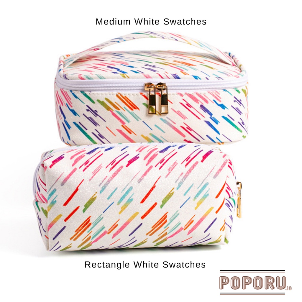 POPORU WHITE SWATCHES Pouch 3 types - cosmetics bag organizer for make up - tas tempat kosmetik