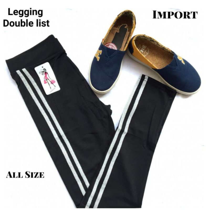 [COD] LEGGING WANITA IMPORT HITAM LIST DUA PUTIH CELANA PANJANG BAHAN PREMIUM STRETCH MELAR UKURAN K