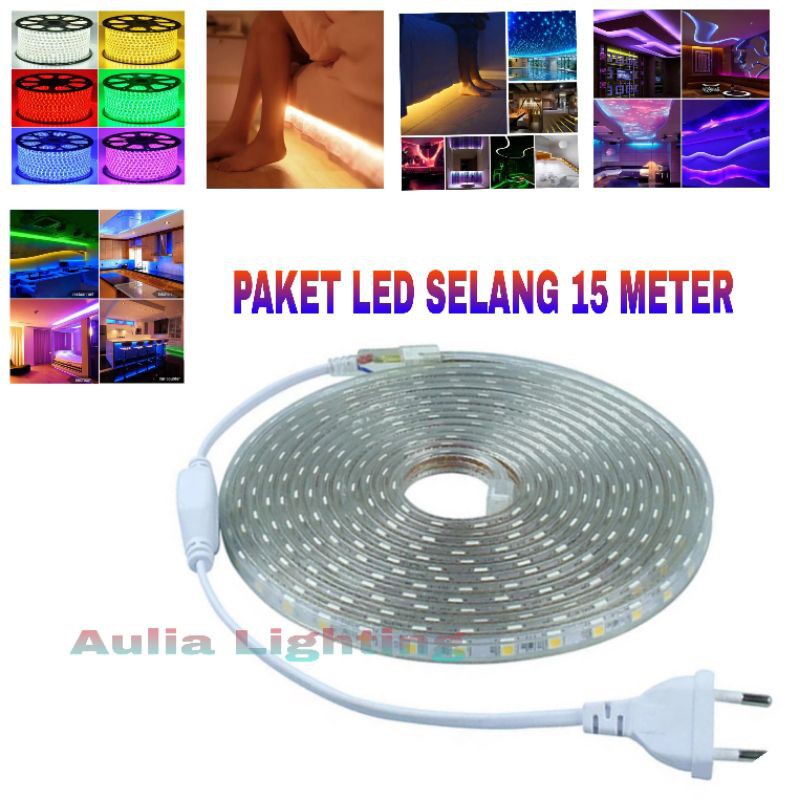 PAKET LAMPU LED SELANG KOTAK SMD 5050 11M 12M 13M 14M 15M 16M 15METER 15 METER HIAS WARNA WARNI PUTIH KUNING MERAH BIRU HIJAU PINK OUTDOOR HIAS PLAFON CEILING KAMAR TIDUR MINIMALIS LED SNI EMICO 220V