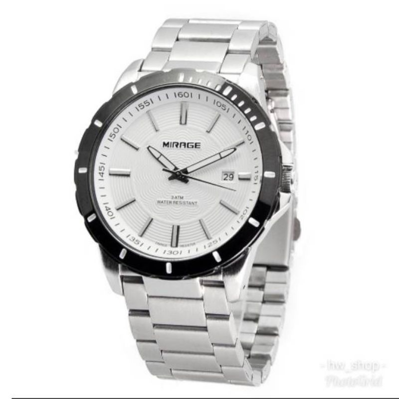 jam tangan Mirage Rante silver ring hitam sport pria 8549 original tahan air