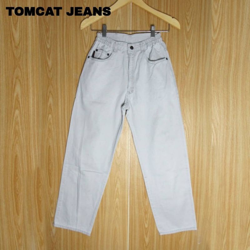 TOMCAT celana baggy krem pinggang karet nude highwaist CHINOS WOMAN TEBAL Size S/ M