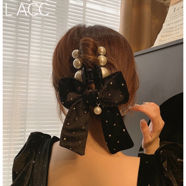 Jepit Rambut / Jedai Hairclip Korea Wanita Mutiara Motif Pita Croco