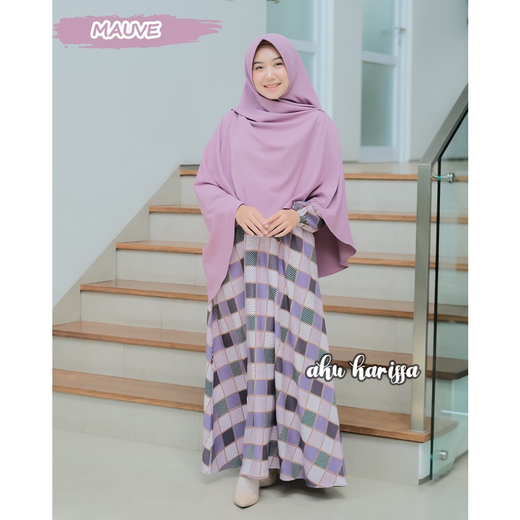 Gamis Set Hijab Motif Kotak/Gamis Set syar'i Original Aku Karissa