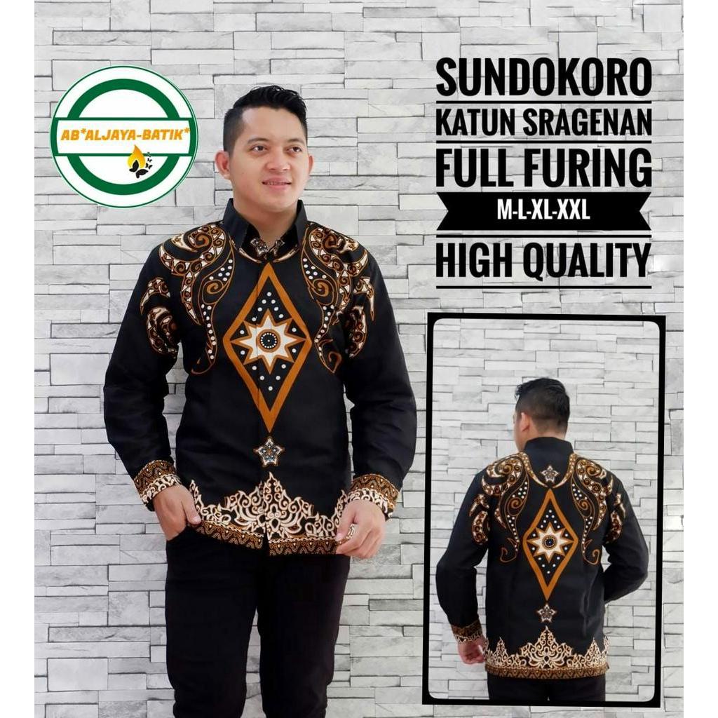 Kemeja Batik Exclusive Warna Hitam Batik Pria Lengan Panjang Terbaru Batik Lapis Furing SUNDOKORO