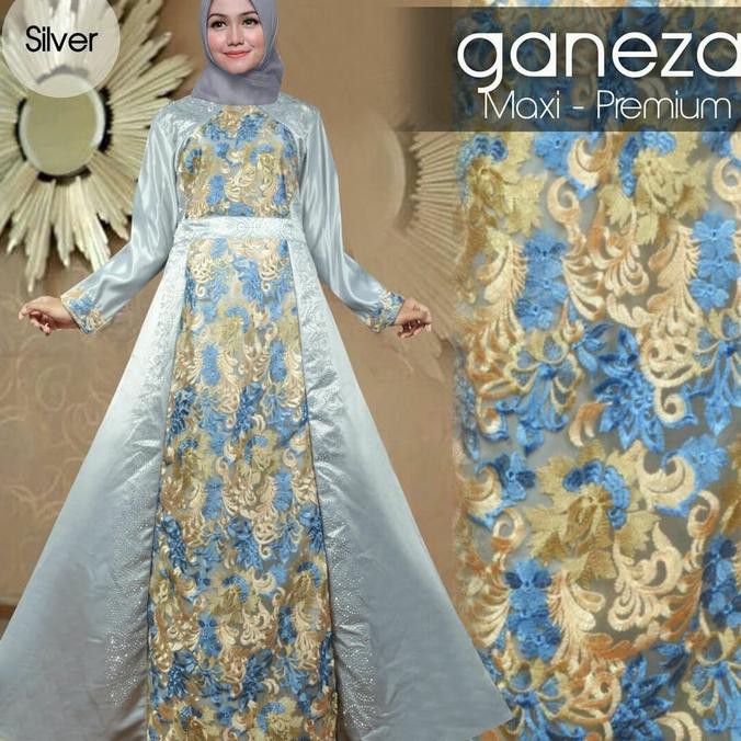 baju gamis wanita pesta ganeza silver gamis cantik lebaran terbaru