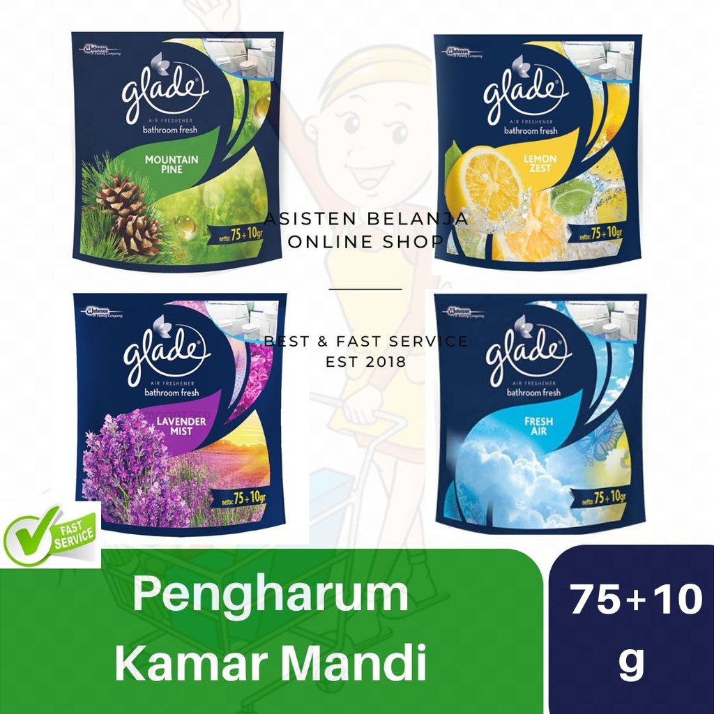 GLADE Bathroom Gantung Hang 75 gr + 5 g  Pengharum Ruangan Udara Kamar Mandi dan Toilet Anti Bau Fresh Air Mountain Pine Lemon Zetst Lavender Mist