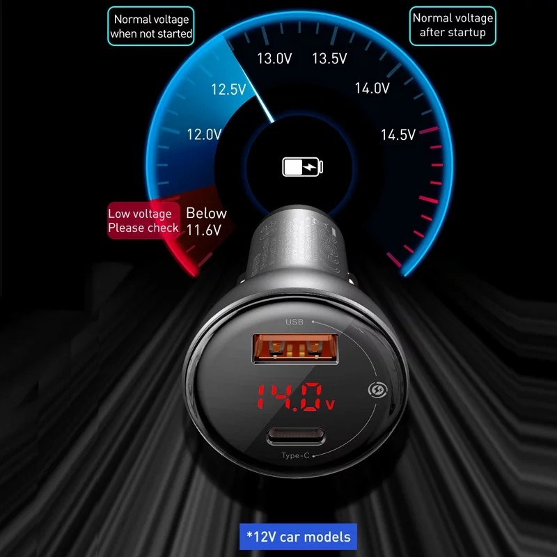 BASEUS Car Charger 45W 6A Quick Charge + PPS Dual Out USB+Type C All Metal