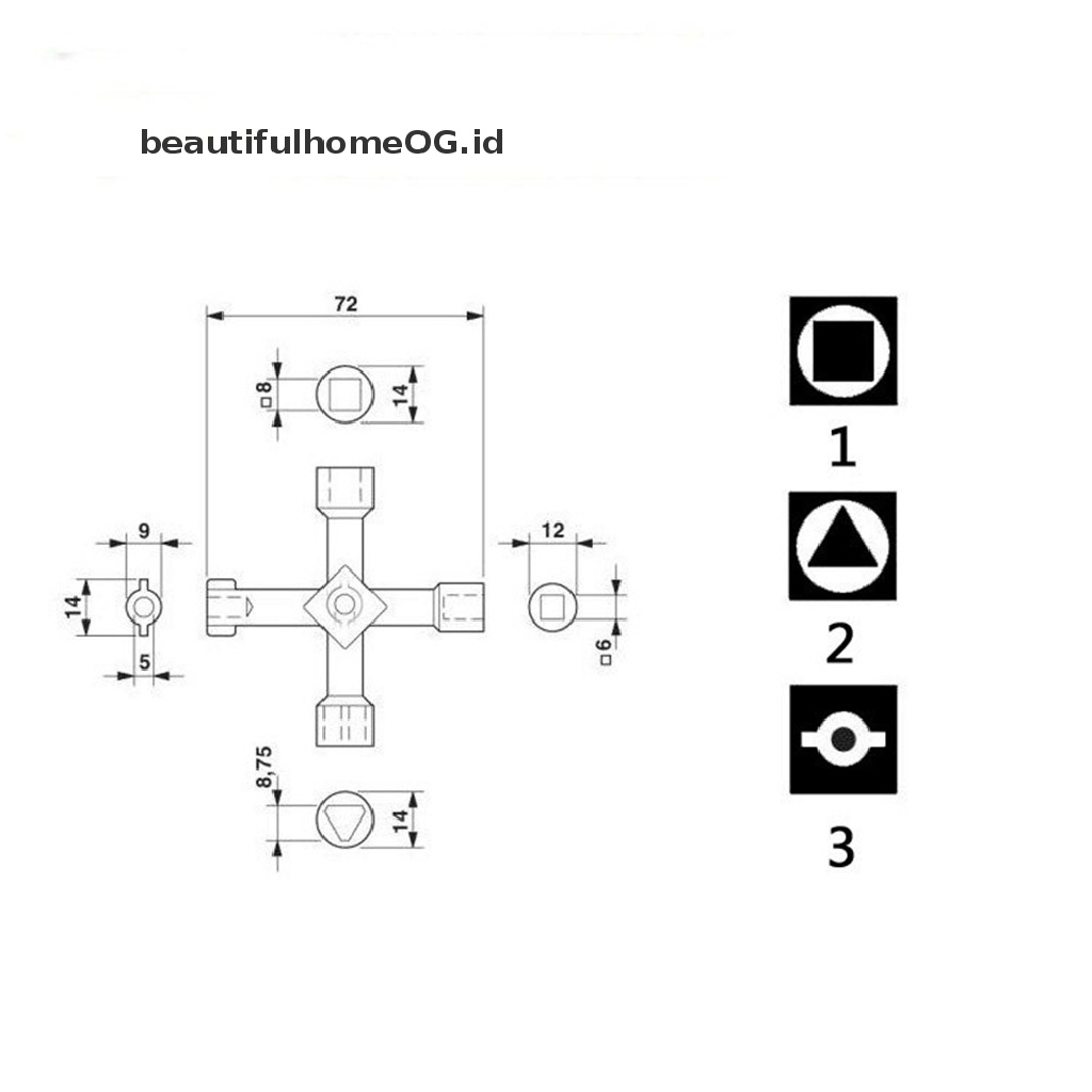 1 Pc Kunci Pas 4 In 1 Universal Bentuk Persegi Segitiga