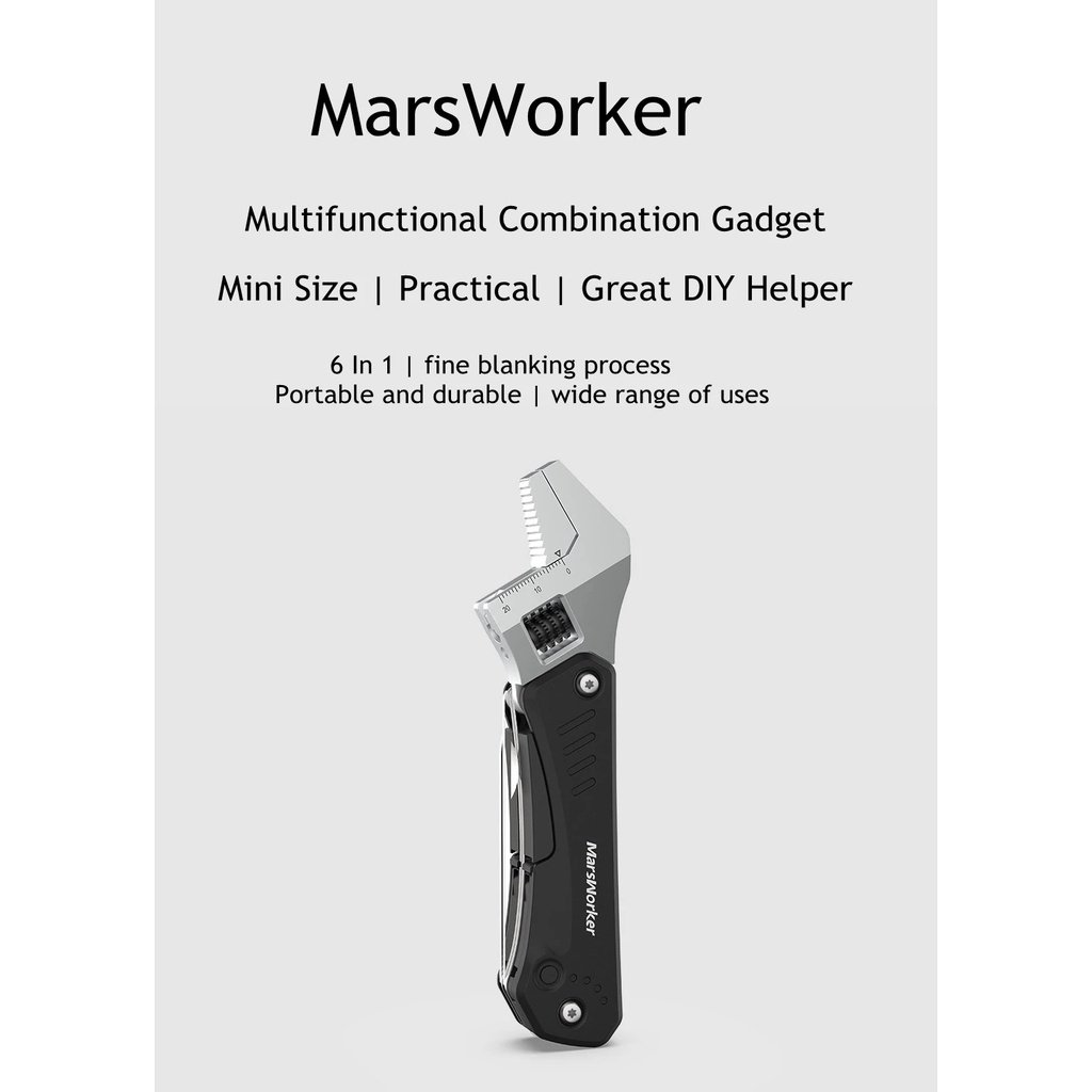 MARSWORKER 6-in-1 EDC Multitools MSHW001 - Alat Pertukangan Obeng, Kunci Pas, Pisau, Senter, Gergaji