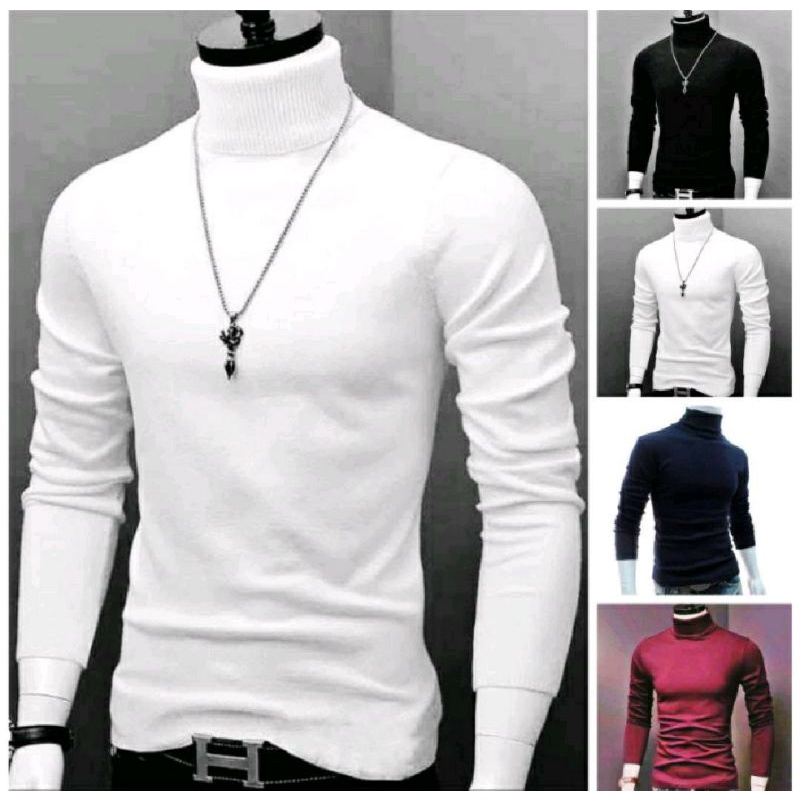 KAOS TURTLENECK PRIA LENGAN PANJANG TURTLE NECK KOREAN STYLE LEHER TINGGI / KAOS KERAH TINGGI TURTLENECK COWOK/CEWEK POLOS