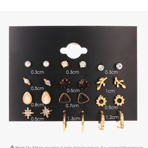 Anting Fashion Set 12 Pasang Anting-Anting Logam Geometris Anting-Anting Pejantan Berlian Sederhana Mini