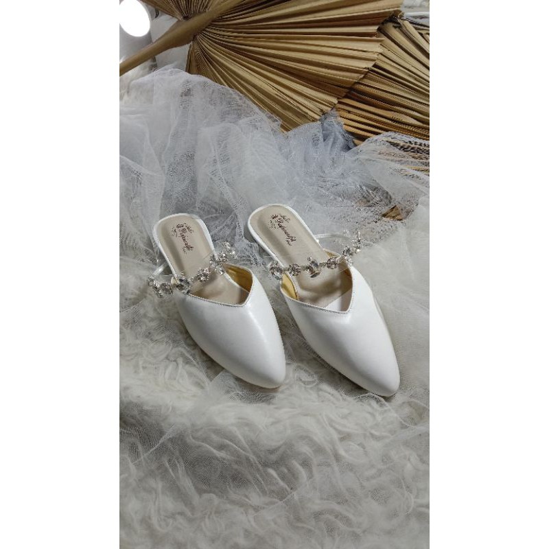 flatshoes Adella putih tinggi 2cm kaca