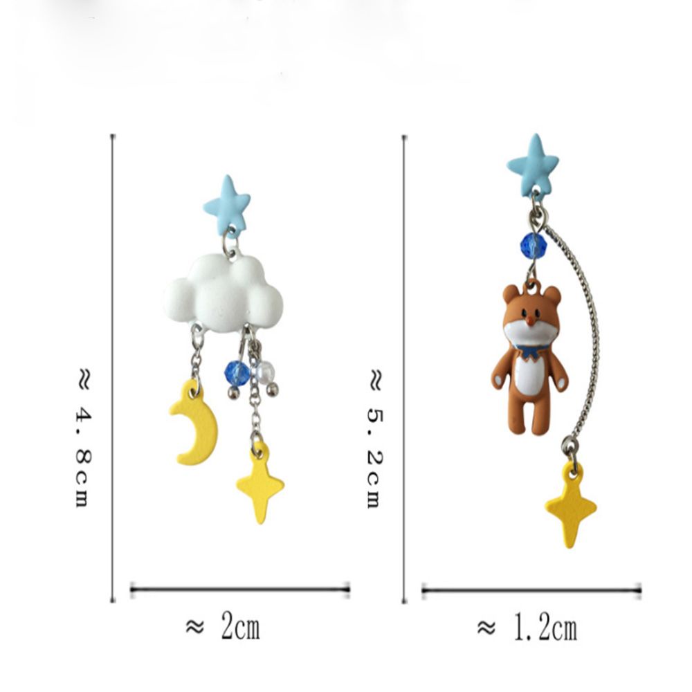 Anting Asimetris Bentuk Bintang Kelinci Beruang Dan Pita Bahan Alloy Gaya Korea Untuk Wanita