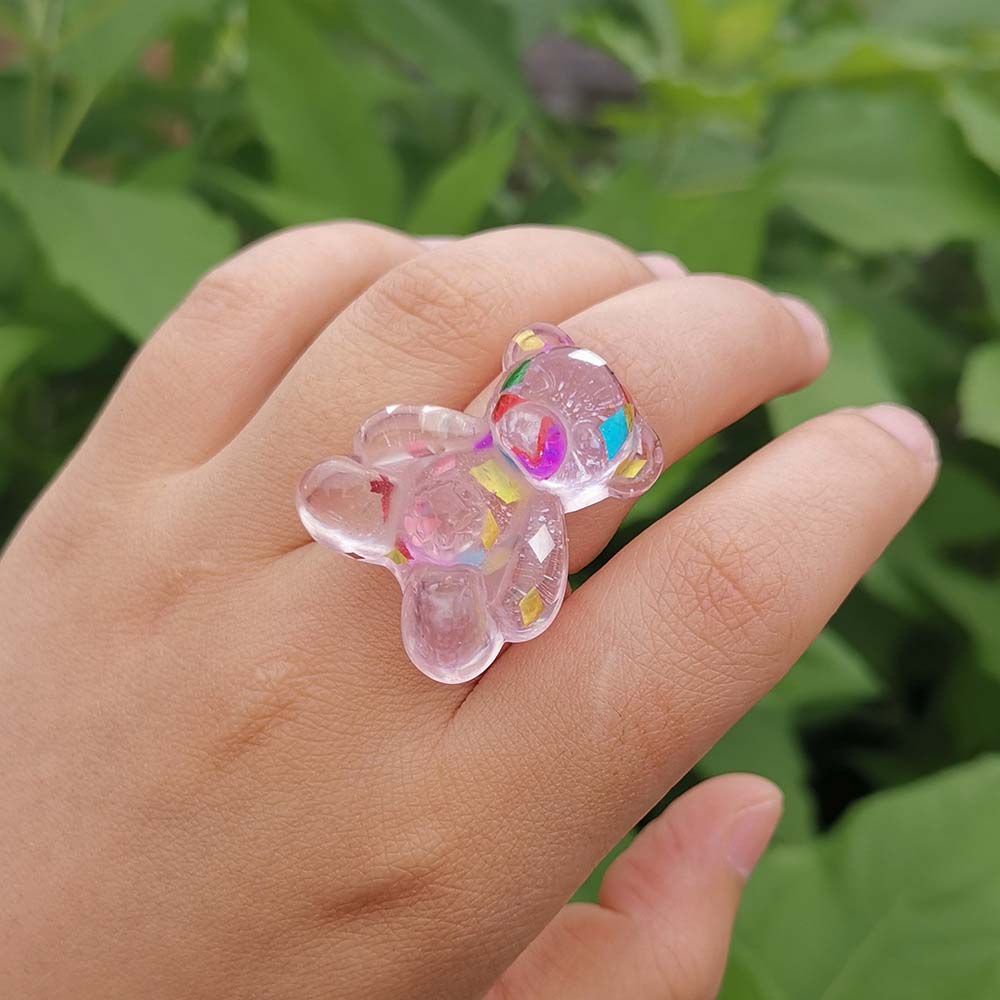 Needway  Gifts Resin Rings Sweet Bear Finger Rings Party Jewelry Big Cute Lovely|Color Jelly Color Crystal Korean Style/Multicolor