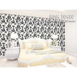  WALLPAPER  STICKER  KMK 10480 BUNGA  HITAM  UKURAN LEBAR 45CM 